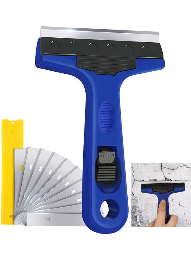 Ba Love Razor Blade Scraper, Razor Scraper Remover with 10 Extra Replacement Metal Blades, 10 Cm Scraper Tool for Adhesive, Cleaning Paint, Caulk, Sticker from Window, Decal, Glass, Tile, Floor - Image 1